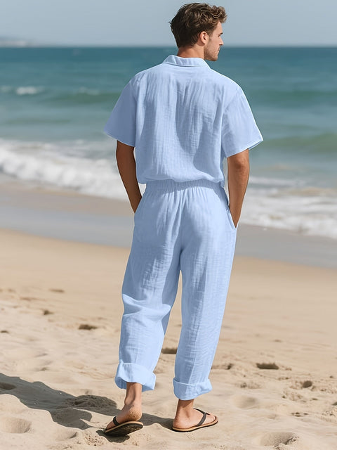 Herren Casual Leinen Set – Bequem und Luftig mit Langer Hose und Kurzarm