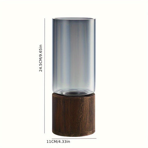 Luxe Glasvase mit Holzfuß - Elegant und Modern