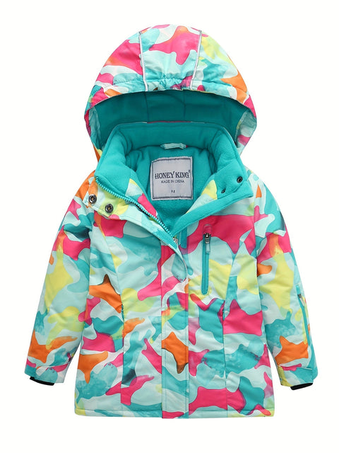 Mädchen Camouflage Ski Jacke – Buntes Wasserdichtes Jacke für Winterabenteuer