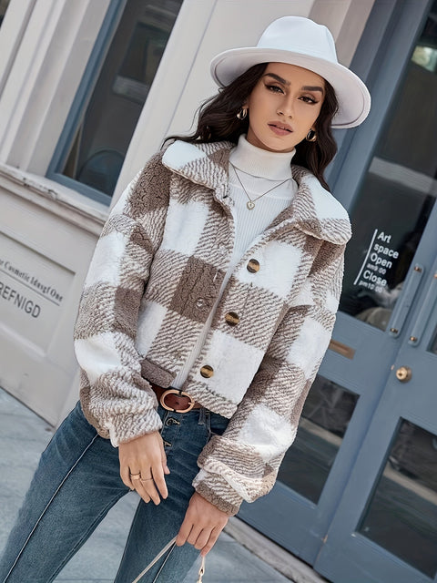 Luna Karierter Teddy-Jacke - Wärme und Stil für Damen