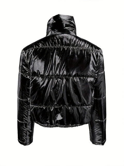 Glänzende Kurze Jacke mit Reißverschluss - Warme und Stilvolle Winterjacke für Damen