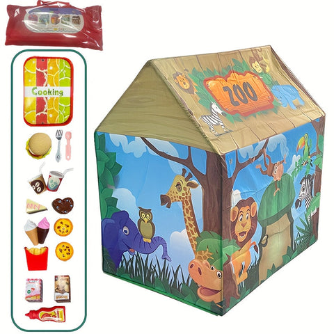 Dschungel Spielzelt für Kinder – Mit Zoo-Dekor und Spielzeugset
