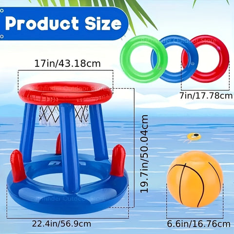 Aufblasbares Schwimmbad-Basketballset – Korb, Ball und Ringe Inbegriffen