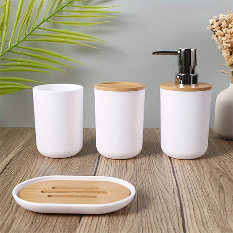 Badezimmer Zubehör Set mit Bambusdeckel – 4-teiliges Set für Badezimmerdekoration
