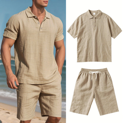Herren Leinen Polo und Shorts Set – Bequem und Lässig für Warme Tage