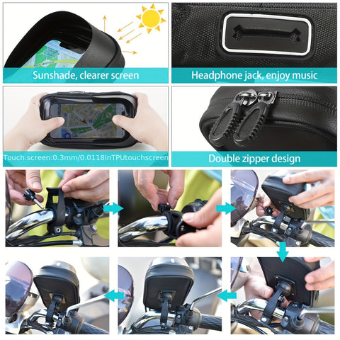 Wasserdichte Fahrrad- und Motorrad-Handyhalterung – Lenker-Tasche mit 360° Drehoption