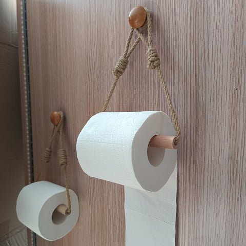 Rustikaler Toilettenpapierhalter – Makramee-Schnur und Holzstange für das Badezimmer