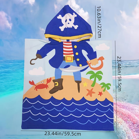 Cartoon Dinosaurier und Piraten Strandtuch für Kinder – Weiche Badedecke mit Kapuze
