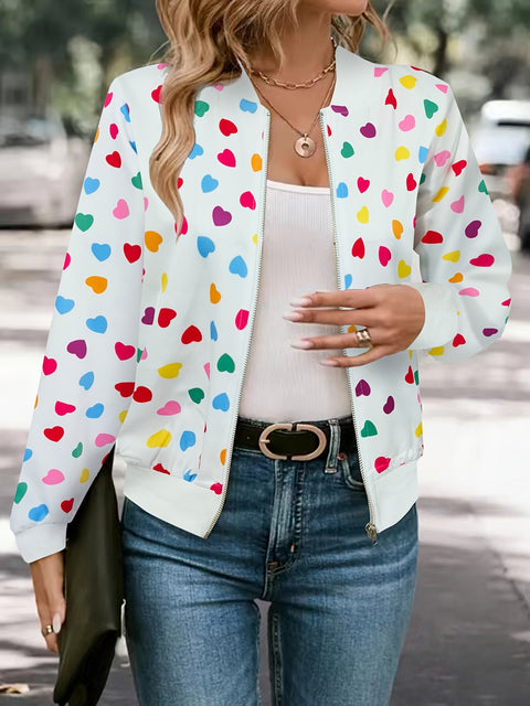 Fröhliche Herzchen Bomberjacke – Stilvolle und Bequeme Zip-up Jacke für Frühling und Herbst