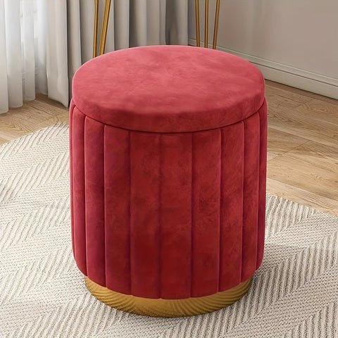 Nordic Chic Aufbewahrungs-Ottoman – Stilvoller runder Pouf mit Stauraum und Spiegeloberfläche