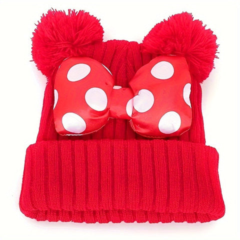 Sanne Schattige Minni Mütze für Kinder - Strick-Beanie mit Schleife und Pompons