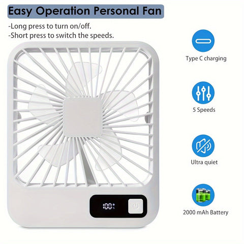 Eritex Tragbarer Tischventilator – Zusammenklappbar mit 5 Geschwindigkeitsstufen
