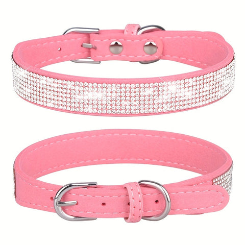 Verstellbares Lederhalsband für Hunde mit Strass – Stark und Langlebig