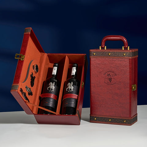 Klassischer 2-Flaschen Weinkühler mit Zubehör – Tragbare Geschenkbox