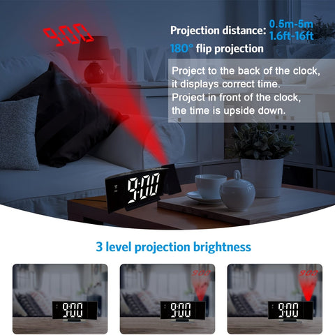 Digitale Projektionswecker – LED-Display und Schlummerfunktion mit einstellbarer Helligkeit