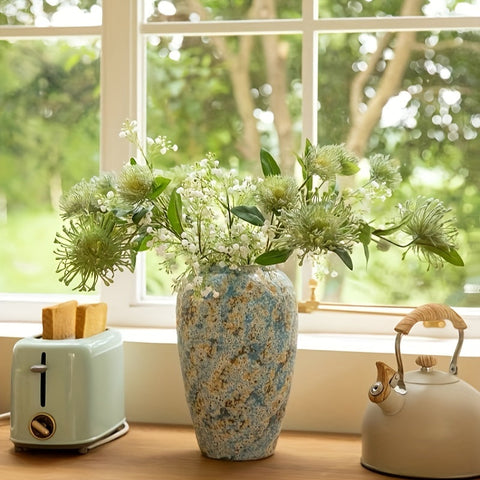 Einzigartige Vintage Keramische Vase – Handgefertigte Blaue Steinware für einen Authentischen Look