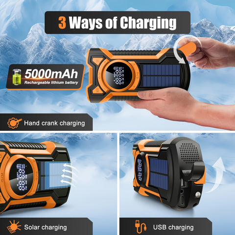 All-in-One Notradio mit Handkurbel und Solarpanel – Für Camping und Notfälle