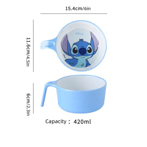 3-teiliges Stitch Tischgeschirr Set – Schüssel, Becher und Löffel mit niedlichem Cartoon-Design