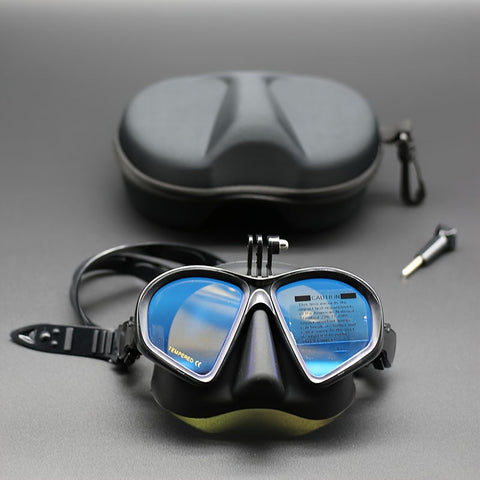 Temperiertes Tauchermaske mit Aufbewahrungstasche - Tauchbrille mit Anti-Beschlag und Kamerahalterung
