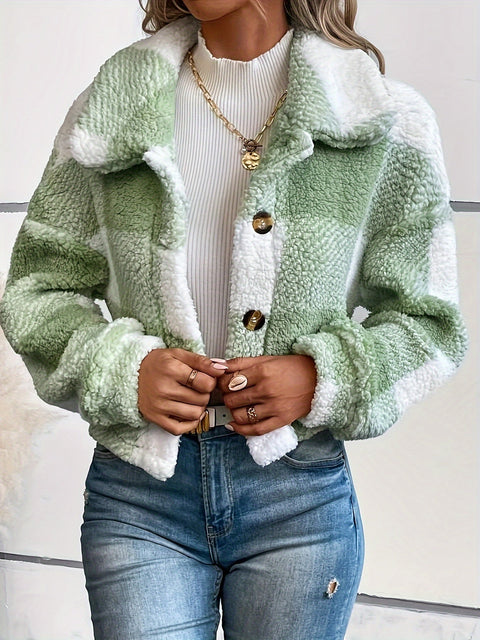 Luna Karierter Teddy-Jacke - Wärme und Stil für Damen