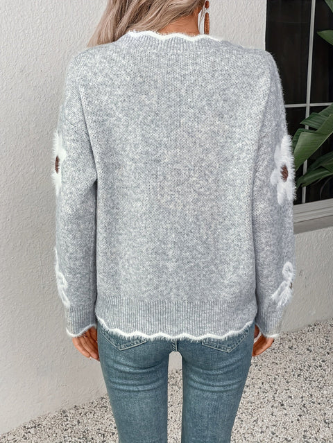Eleganter Blumenpullover mit V-Ausschnitt – Perfekt für Frühling und Herbst