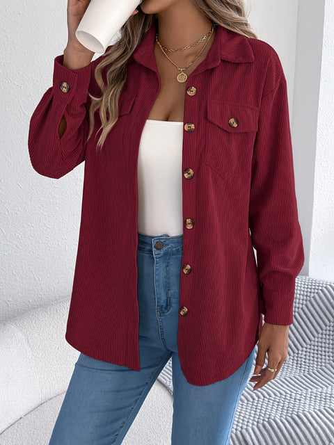 Lässige Cord-Jacke für Damen – Lange Ärmel und Klassischer Kragen, Perfekt für den Herbst und Winter