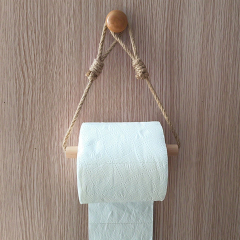 Rustikaler Toilettenpapierhalter – Makramee-Schnur und Holzstange für das Badezimmer