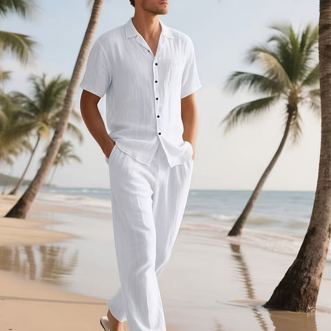 Herren Casual Leinen Set – Bequem und Luftig mit Langer Hose und Kurzarm