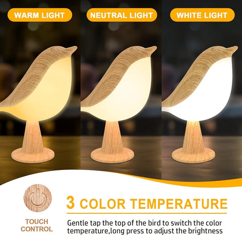 LED Vogel Lampe mit Aroma Diffuser – USB Aufladbare Nachtlampe und Leselampe mit 3 Farbtemperaturen