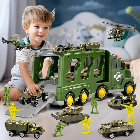 ArmyForce 14-in-1 Militärspielzeugset - Lkw mit Panzern, Soldaten und Soundeffekten