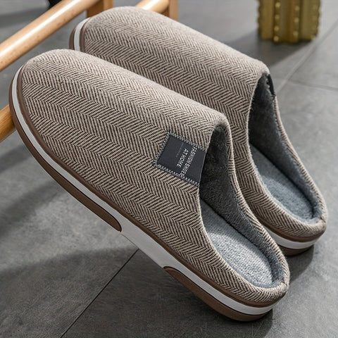 Warme Herrenpantoffeln mit Fischgrätstruktur – Komfort & Grip für Zuhause im Herbst und Winter