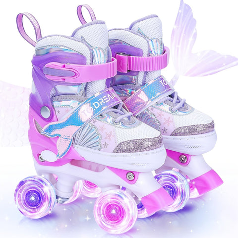 Verstellbare Rollschuhe für Kinder – Glitzerndes Sternmuster mit leuchtenden Rädern