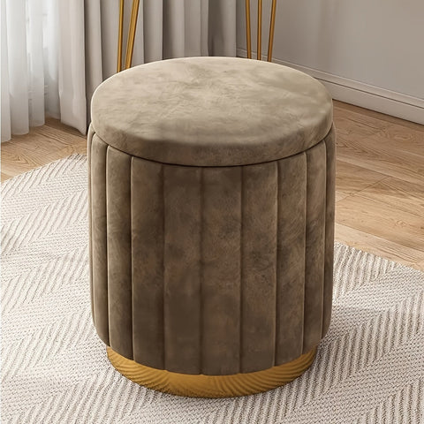Nordic Chic Aufbewahrungs-Ottoman – Stilvoller runder Pouf mit Stauraum und Spiegeloberfläche