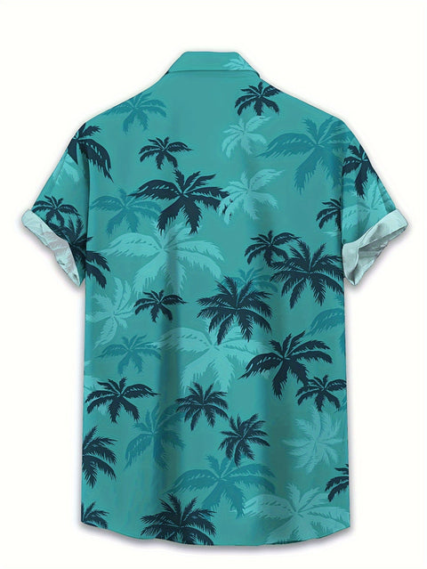 Tropisches Palmenmuster Herrenhemd – Kurzarm und lässiger Look für Sommerausflüge