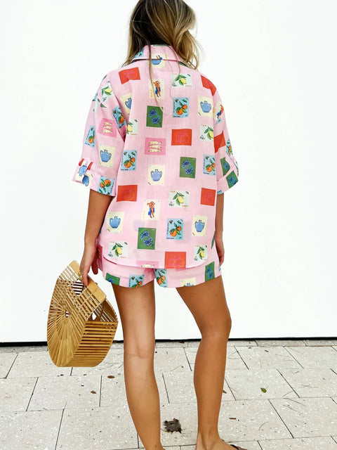 Grace - Buntes Sommer Set: Fröhliches Top & Shorts Kombi
