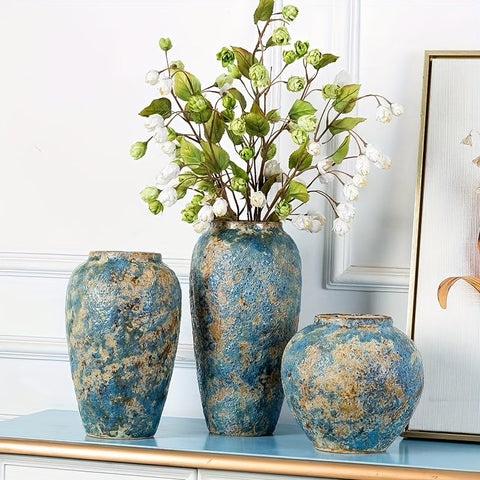 Einzigartige Vintage Keramische Vase – Handgefertigte Blaue Steinware für einen Authentischen Look