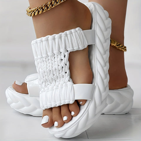 Bequeme Damen Sandalen mit Geflochtenem Obermaterial und Plattformsohle