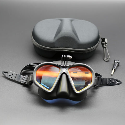 Temperiertes Tauchermaske mit Aufbewahrungstasche - Tauchbrille mit Anti-Beschlag und Kamerahalterung