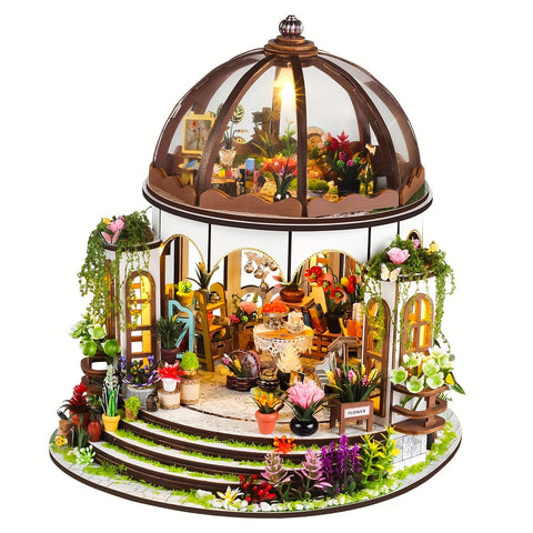 Miniatur Blumenhaus – 3D Holzpuzzle mit LED-Beleuchtung und detailliertem Garten