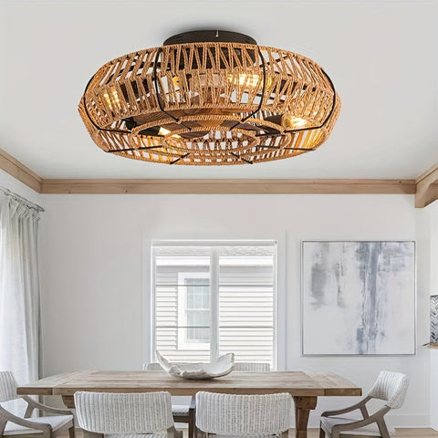 Handgewebter Rattan-Deckenventilator – Zen Stil und Funktionalität
