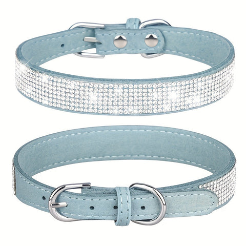 Verstellbares Lederhalsband für Hunde mit Strass – Stark und Langlebig