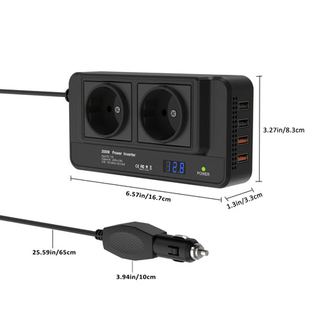 Kompakter 200W Auto-Inverter – Dual-Steckdosen & Quad USB