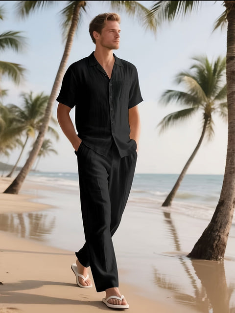 Herren Casual Leinen Set – Bequem und Luftig mit Langer Hose und Kurzarm