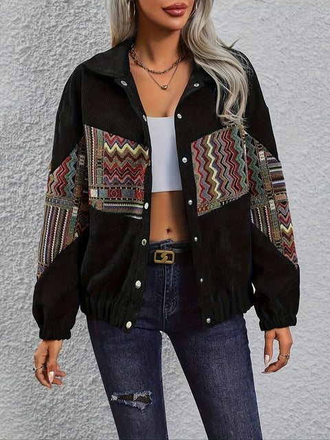 Tribal Print Corduroy Jacke – Fröhlich und Stilvoll für Frühling und Herbst