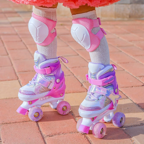 Verstellbare Rollschuhe für Kinder – Glitzerndes Sternmuster mit leuchtenden Rädern