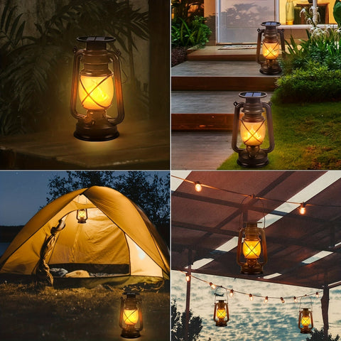 Set aus 2 Solar-Laternen – Vintage Tanzende Flamme LED Lichter für Garten und Terrasse