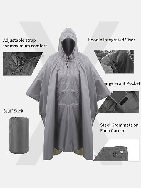 Wasserdichter 3-in-1 Poncho – Multifunktional und Atmungsaktiv für Wandern, Campen und Radfahren
