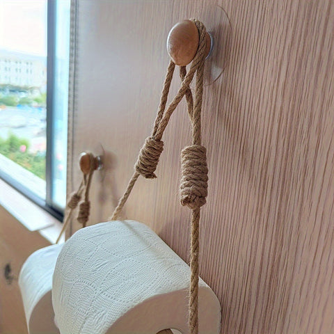 Rustikaler Toilettenpapierhalter – Makramee-Schnur und Holzstange für das Badezimmer