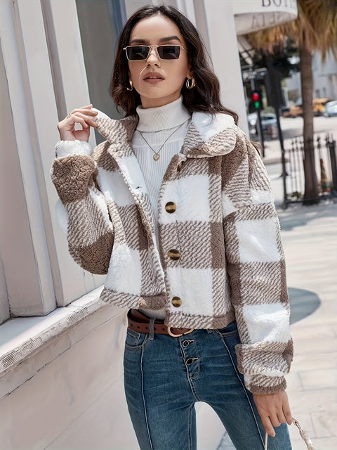 Luna Karierter Teddy-Jacke - Wärme und Stil für Damen