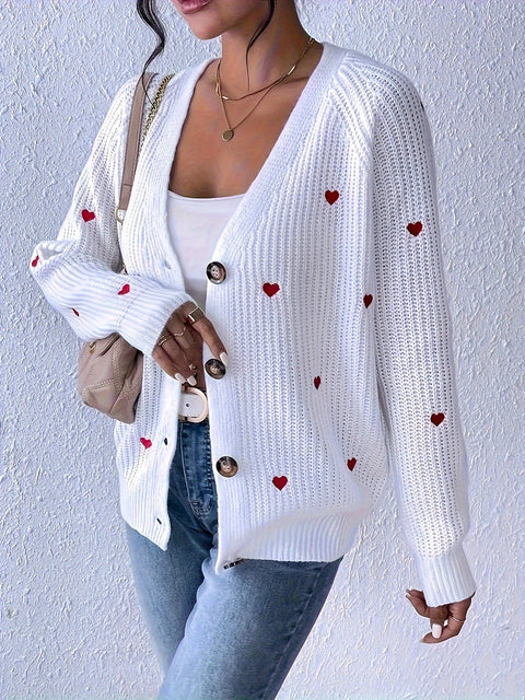 Lune Bestickte Herzchen Cardigan – Stilvoll und Bequem für Frühling und Herbst